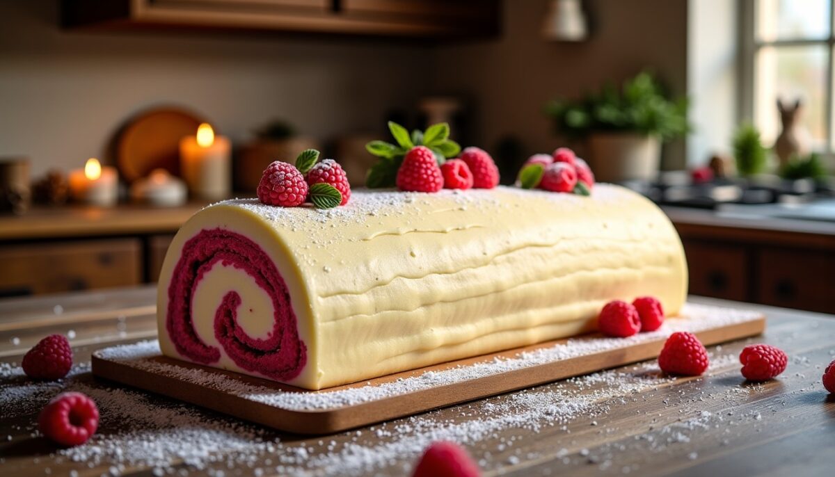 Recette facile et gourmande : Bûche vanille-framboise irrésistible